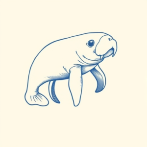 Blue Ink Minimal Shading Manatee Tattoo
