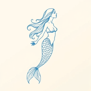 Blue Ink Minimal Shading Mermaid Tattoo