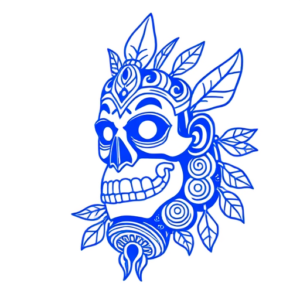 Blue Ink Minimal Shading Mictlantecuhtli Tattoo