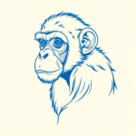 Blue Ink Minimal Shading Monkey Tattoo