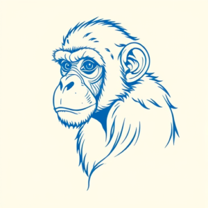Blue Ink Minimal Shading Monkey Tattoo