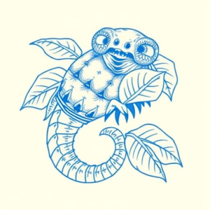 Blue Ink Minimal Shading Monstera Tattoo