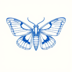 Blue Ink Minimal Shading Moth Tattoo