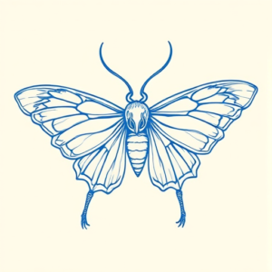 Blue Ink Minimal Shading Mothman Tattoo