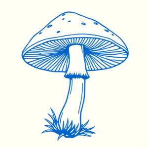 Blue Ink Minimal Shading Mushroom Tattoo