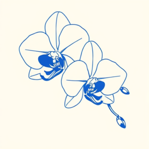 Blue Ink Minimal Shading Orchid Tattoo