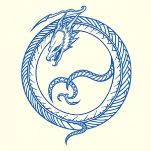 Blue Ink Minimal Shading Ouroboros Tattoo