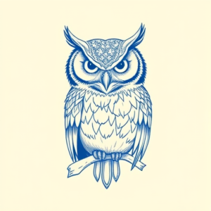 Blue Ink Minimal Shading Owl Tattoo