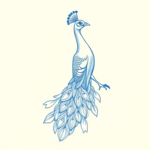 Blue Ink Minimal Shading Peacock Tattoo