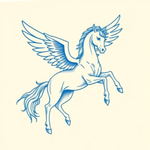 Blue Ink Minimal Shading Pegasus Tattoo