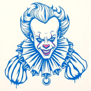 Blue Ink Minimal Shading Pennywise Tattoo