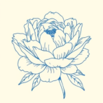 Blue Ink Minimal Shading Peony Tattoo