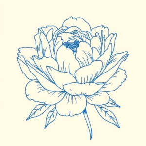 Blue Ink Minimal Shading Peony Tattoo