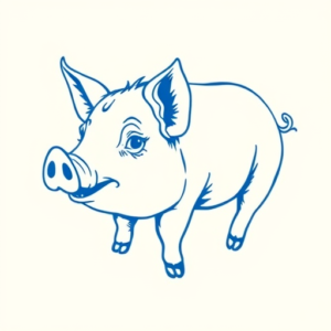 Blue Ink Minimal Shading Pig Tattoo