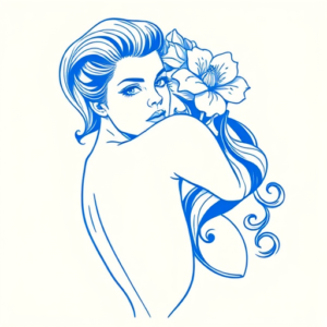 Blue Ink Minimal Shading Pinup Tattoo
