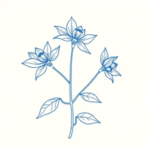 Blue Ink Minimal Shading Plant Tattoo