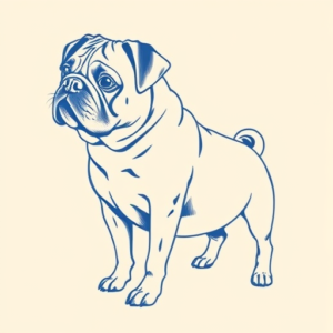 Blue Ink Minimal Shading Pug Tattoo
