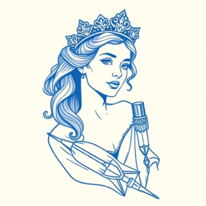 Blue Ink Minimal Shading Queen Tattoo