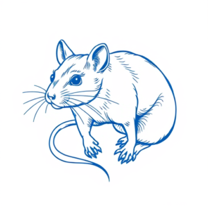 Blue Ink Minimal Shading Rat Tattoo