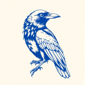 Blue Ink Minimal Shading Raven Tattoo
