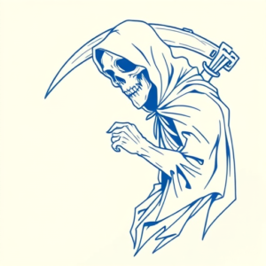 Blue Ink Minimal Shading Reaper Tattoo