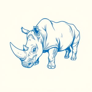 Blue Ink Minimal Shading Rhino Tattoo