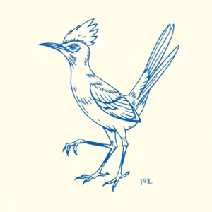 Blue Ink Minimal Shading Roadrunner Tattoo
