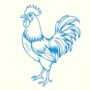 Blue Ink Minimal Shading Rooster Tattoo