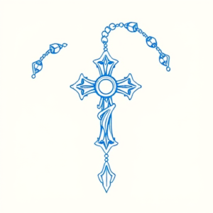 Blue Ink Minimal Shading Rosary Tattoo