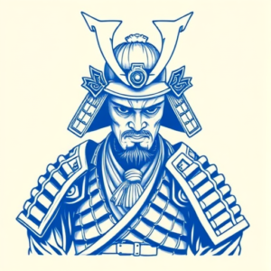 Blue Ink Minimal Shading Samurai Tattoo