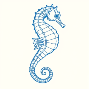 Blue Ink Minimal Shading Seahorse Tattoo