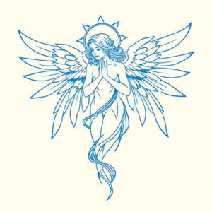 Blue Ink Minimal Shading Seraphim Tattoo