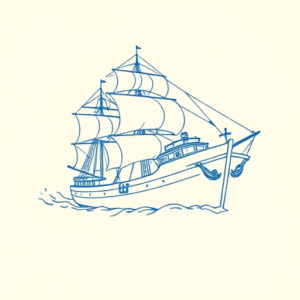 Blue Ink Minimal Shading Ship Tattoo