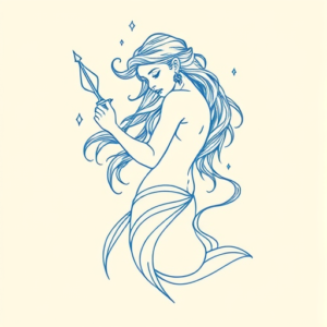 Blue Ink Minimal Shading Siren Tattoo