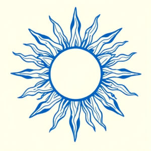 Blue Ink Minimal Shading Sun Tattoo