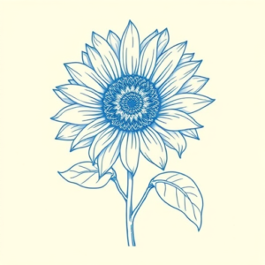 Blue Ink Minimal Shading Sunflower Tattoo