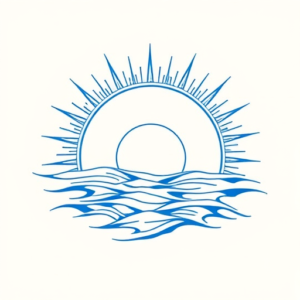 Blue Ink Minimal Shading Sunrise Tattoo