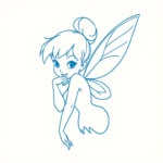 Blue Ink Minimal Shading Tinkerbell Tattoo