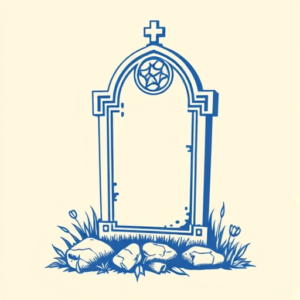 Blue Ink Minimal Shading Tombstone Tattoo