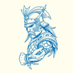Blue Ink Minimal Shading Warrior Tattoo
