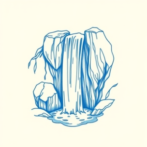 Blue Ink Minimal Shading Waterfall Tattoo
