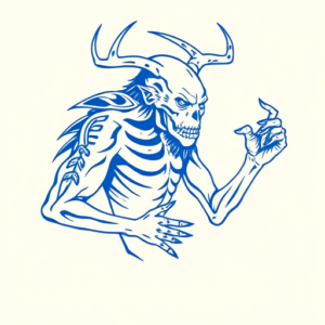 Blue Ink Minimal Shading Wendigo Tattoo