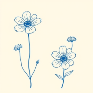 Blue Ink Minimal Shading Wildflower Tattoo
