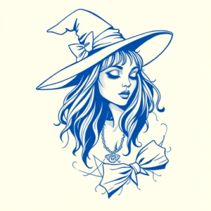 Blue Ink Minimal Shading Witch Tattoo