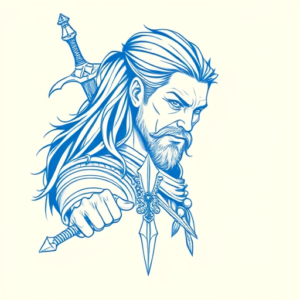 Blue Ink Minimal Shading Witcher Tattoo
