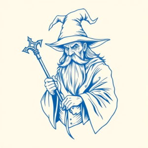 Blue Ink Minimal Shading Wizard Tattoo