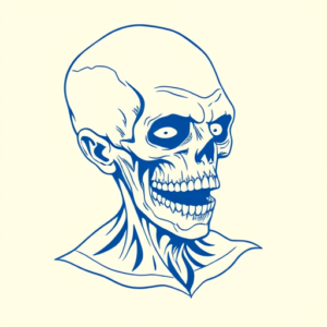Blue Ink Minimal Shading Zombie Tattoo