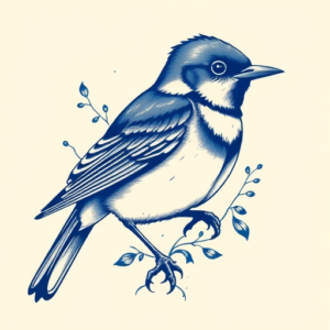 Blue Ink Mockingbird Tattoo