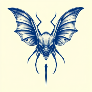 Blue Ink Mothman Tattoo