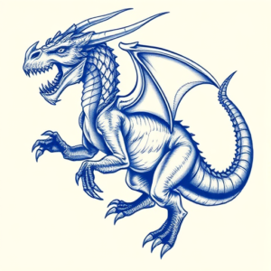 Blue Ink Mythosaur Tattoo